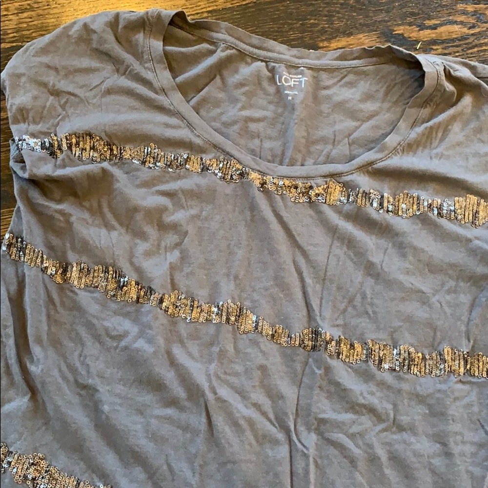 LOFT Sequin Striped Gray Top